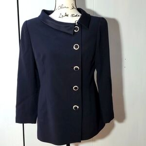 Rickie Freeman- Womens Black Suit Coat Blazer Vintage elegant Mod Sz.4